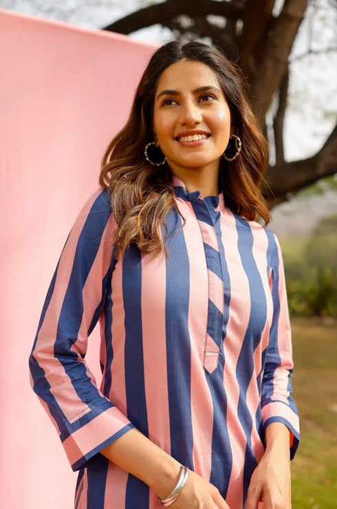 Neel Stripe Straight Fit Kurta Pant Set